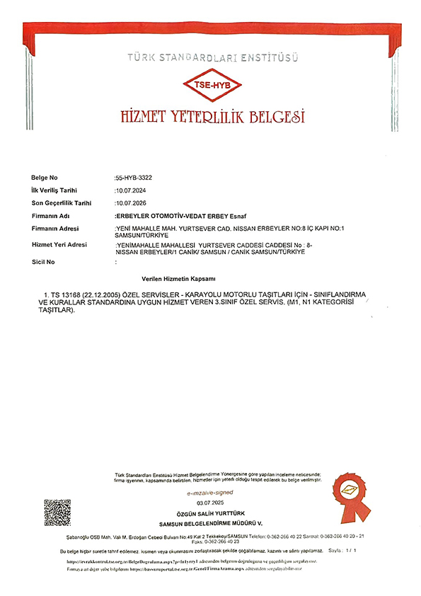 Erbeyler TSE Belgesi